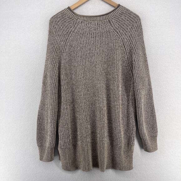 ELLEN TRACY Sweater XL Linda Allard Pullover Cotton Blend Tunic Hi Low Brown VTG - Picture 2 of 14